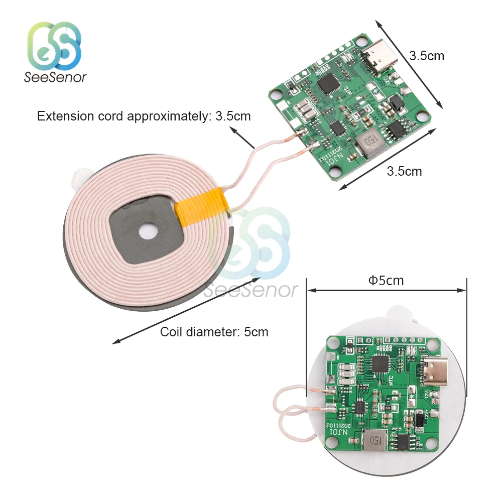 Imagem -04 - Carregador sem Fio de Carregamento Rápido Módulo Transmissor Usb Tipo-c e Bobina para qi Bateria do Telefone Carro 20w High Power 5v 12v 24v