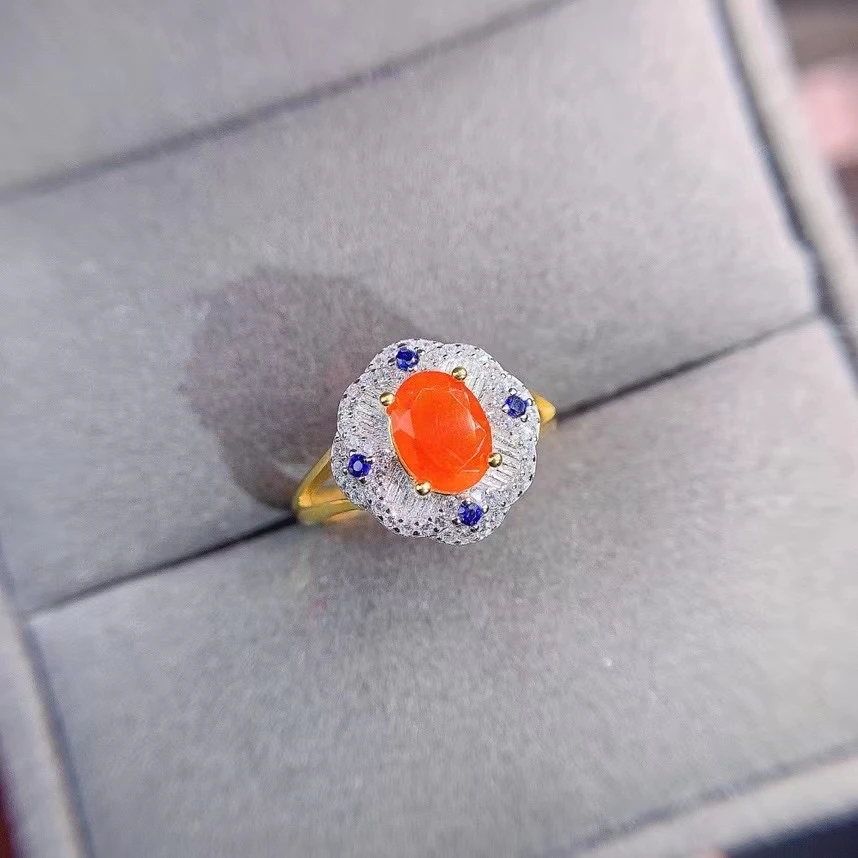 2022 Natural Fire Opal Rings for Women Date Gift Good Color Gemstone 6x8mm Size Fine Jewelry Real 925 Sterling Silver Free Ship