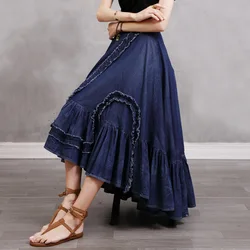 TIYIHAILEY-Long Maxi Denim Skirts for Women, Elastic High Waist, High Low Skirts, Spring and Autumn, New Fashion, S-XL, 2026