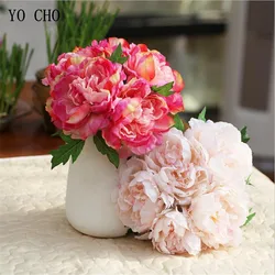 Autumn 5 Heads/Bouquet Big Peony Artificial Flowers Silk Peony Bundle DIY Wedding Hand Flores Home Table Decoration Fake Flowers