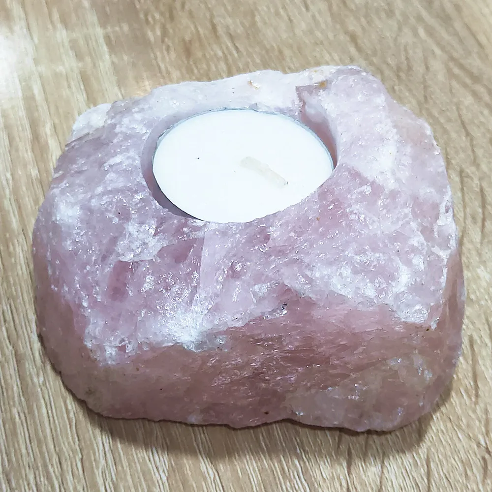 

500-600G Crystal Candleholder Raw Natural Rose Quartz Candlestick Rough Gemstone Candelabrum Healing Home Decor