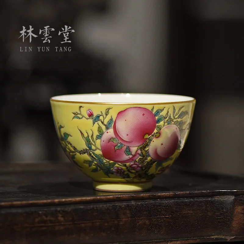 Yuntang hand-painted pastel yellow peach to master cup jingdezhen jingdezhen ceramic tea set manually kung fu tea cups