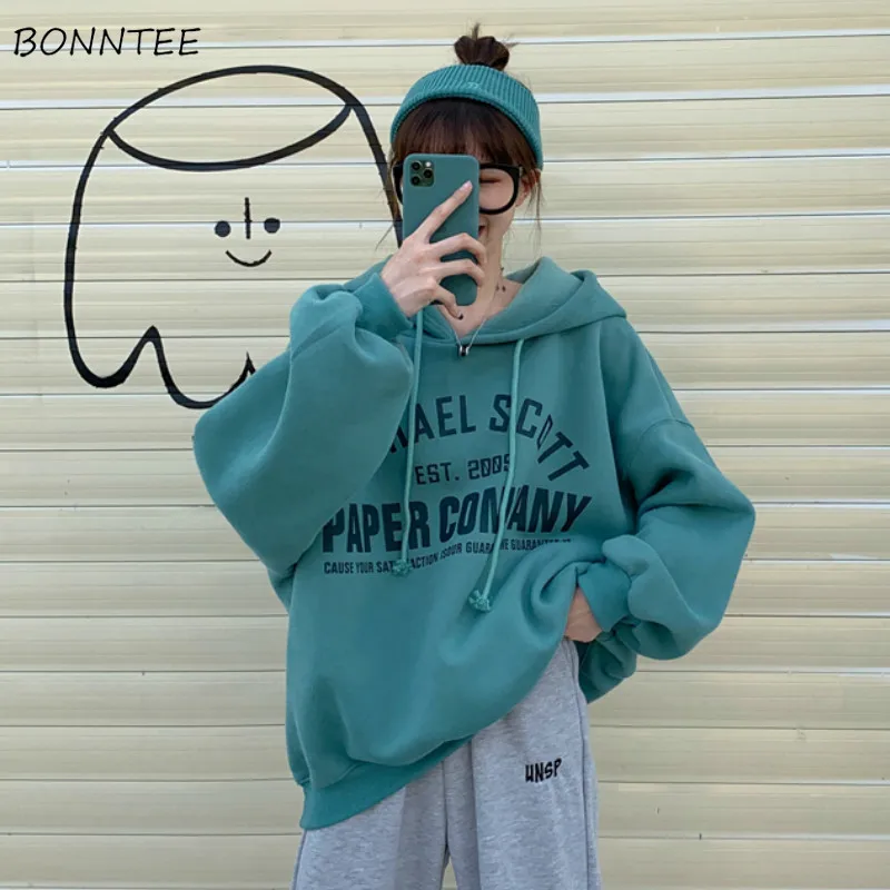 

Hoodies Women Letters Medium-long Warm Harajuku Bf Womens Korean Style with Pockets Students Loose Casual New Arrivals Stylish