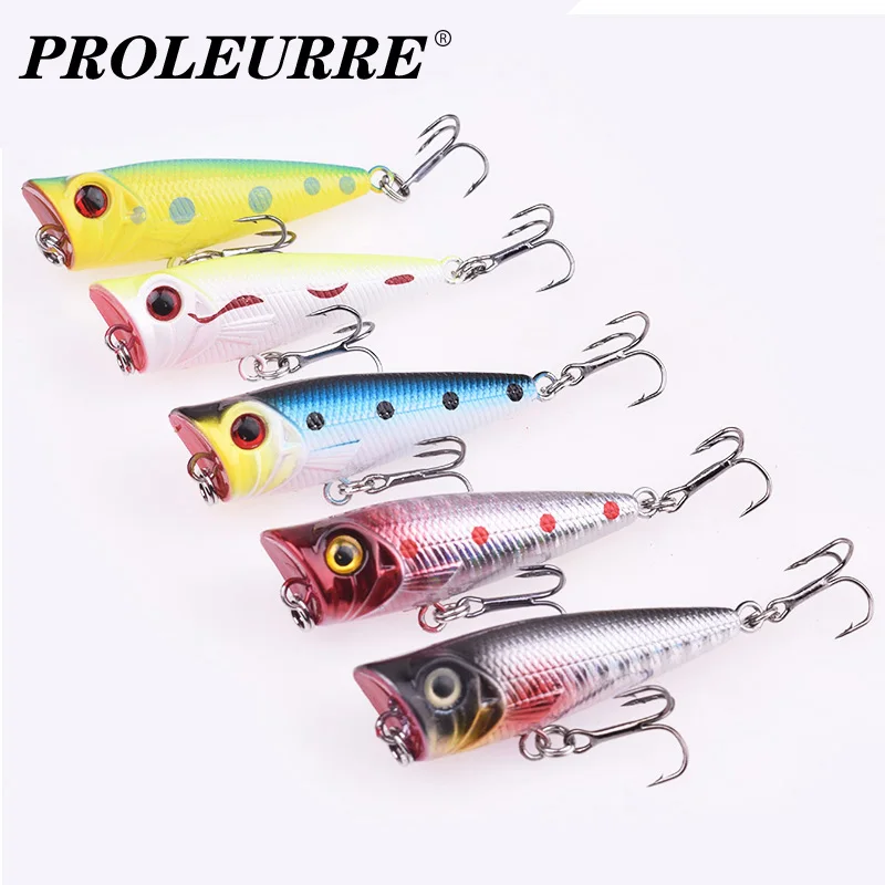 

5 Pcs Topwater Wobbler Popper Fishing Lure Mixed Colors Set 5cm Plastic Artificial Hard Bait With Treble Hooks Fishing Tackle