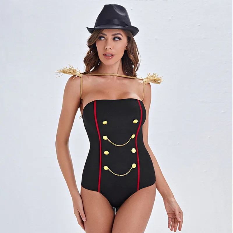 Adult Women Sexy Wild Animal Trainer Costume Stage Performance Cosplay Circus Ringmaster Magician Clowns Tube Top Bodysuit