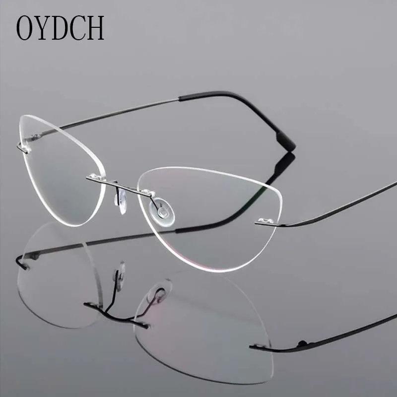 

OYDCH Men's anti-blue reading glasse ultra light rimless cat's eye women's anti-radiation diopter glasses