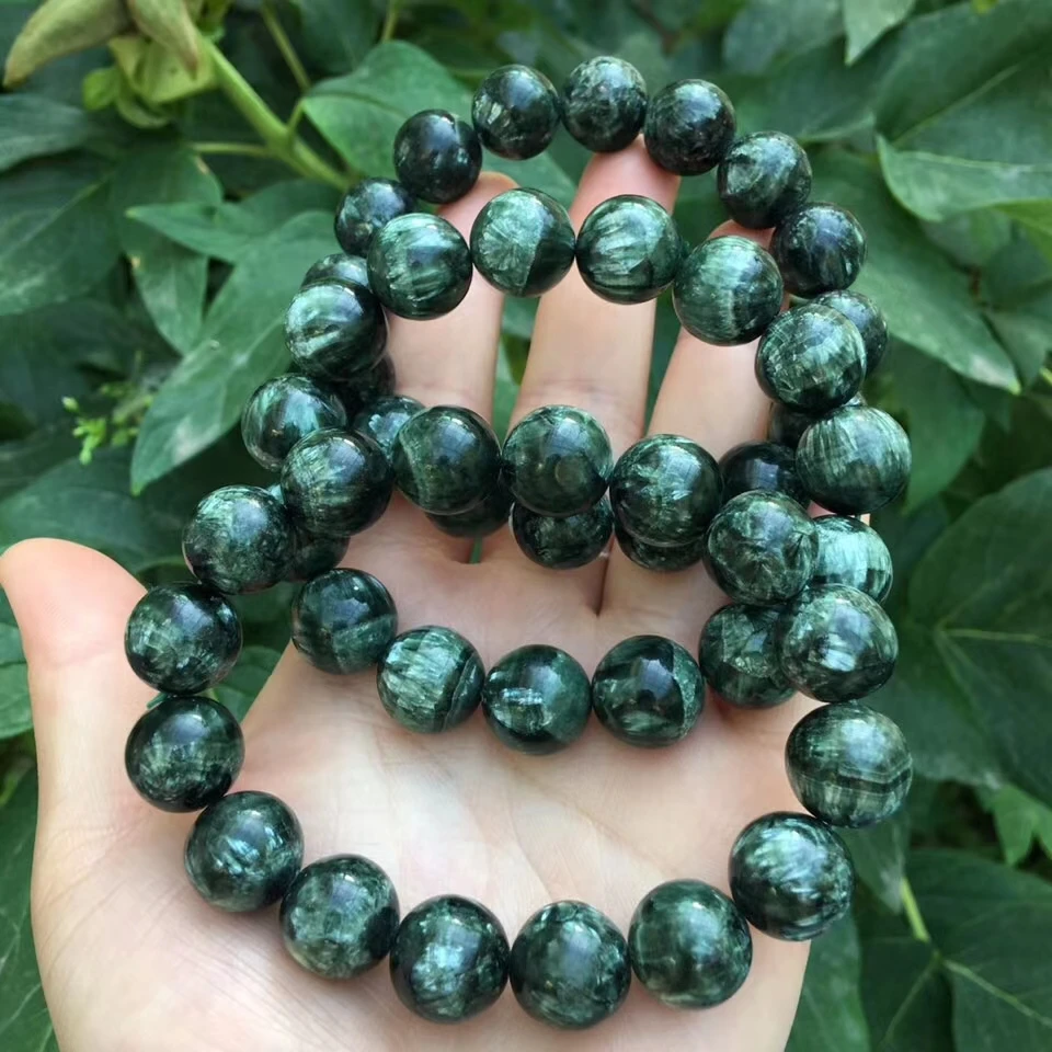 Natural Green Seraphinite Gemstone Beads Bracelet 14mm Women Men Round Beads Fashion Jewelry Seraphinite Beads AAAAA