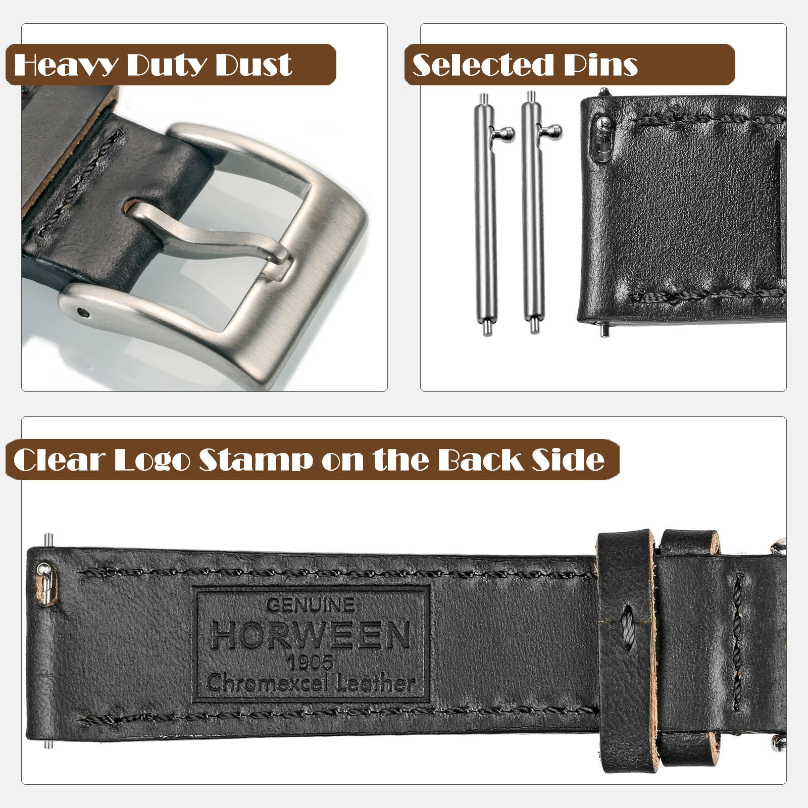 HEMSUT Horween Genuine Leather Strap For Men Soft Vintage Replacement Handmade Leather Watch Bands 18mm 20mm 22mm
