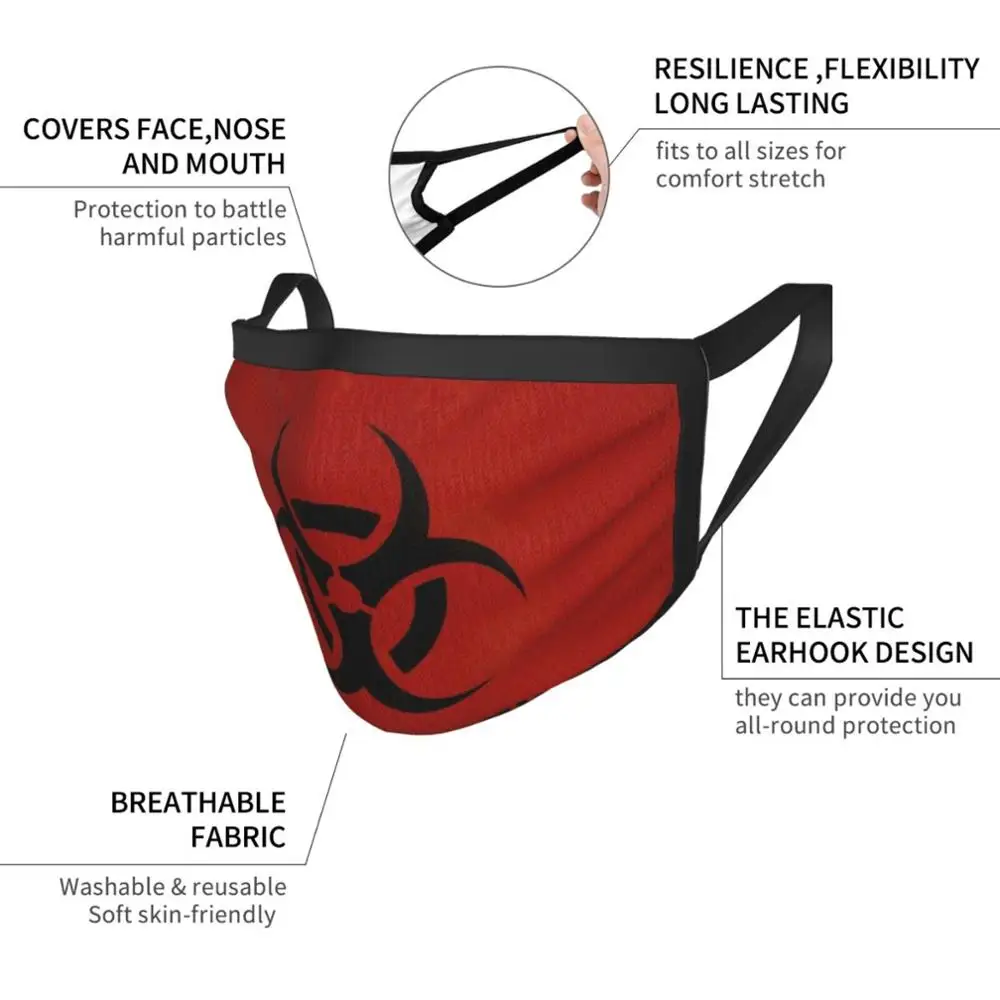 Masque facial à imprimé drôle Biohazard, écharpe réutilisable à 2938, Danger, iode, quarantaine, radioactif