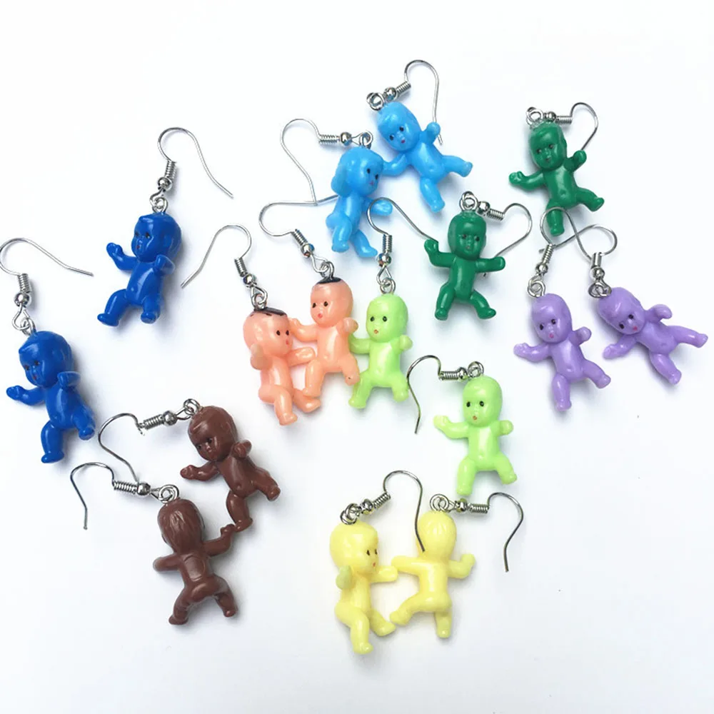 Funny Baby Doll Shape Colorful Dangle Earrings For Women Girl Creative Harajuku Cool Drop Earrings Party Statement Jewelry image 3