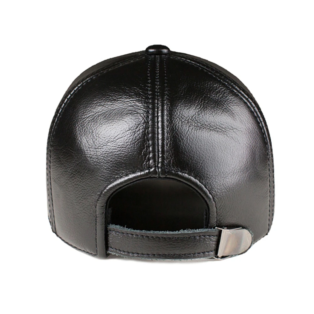 LA SPEZIA Baseball Caps Genuine Leather Hats for Men Sheepskin Dad Hat Adjustable Autumn Winter Black Brown Male Snapback