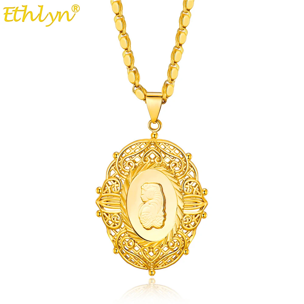 Ethlyn Goddess of Wealth Gold Color Lucky Women Pendant Necklace Handmade Chain Prosperity Jewelry MY314