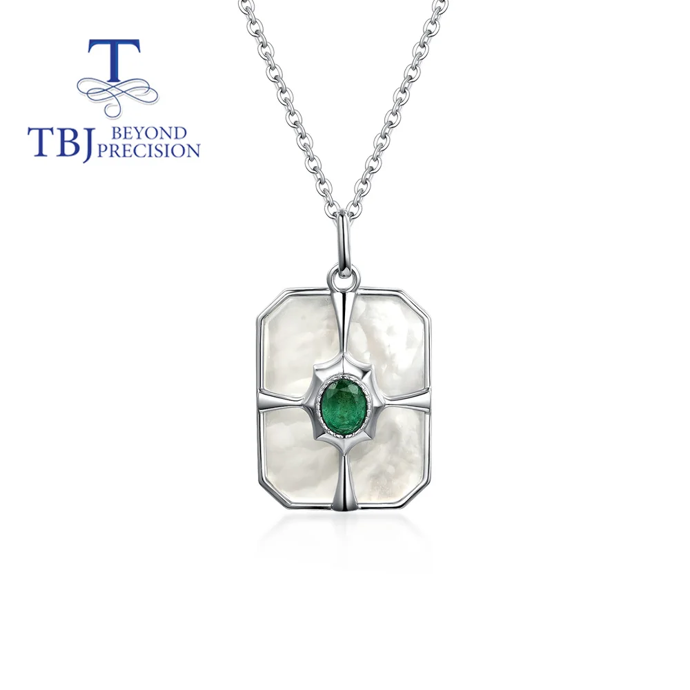 Simple design natural emerald Mother of Pearl Necklace 925 sterling silver Fashion new fine jewelry for women anniversary gift