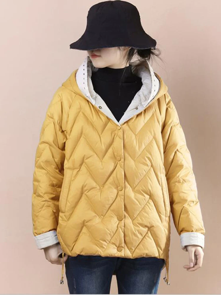 SEDUTMO Winter Duck Down Jacket Women Ultra Light Thin Fashion Oversize Coat Autumn  Warm Patchwork Slim Hooded Parkas ED1787