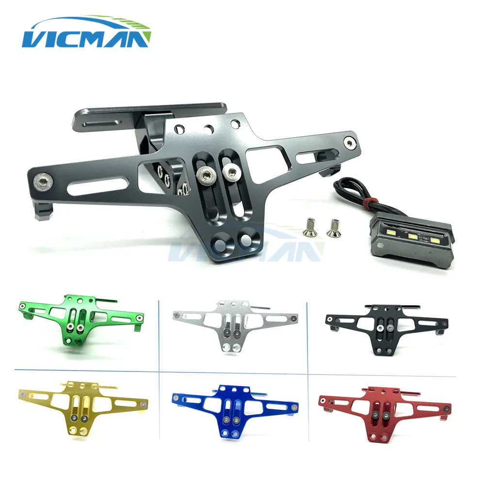 CNC Aluminum Universal White LED Light Multi-Angle Motorcycle Rear License Plate Mount Holder Frame for Honda YAMAHA SUZUKI