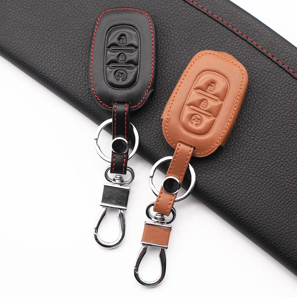 Leather Case Cover Fob Key For Renault Duster Logan Sandero Captur Clio Laguna Scen 2015 2016 2017 3 Button Remote Protect Shell