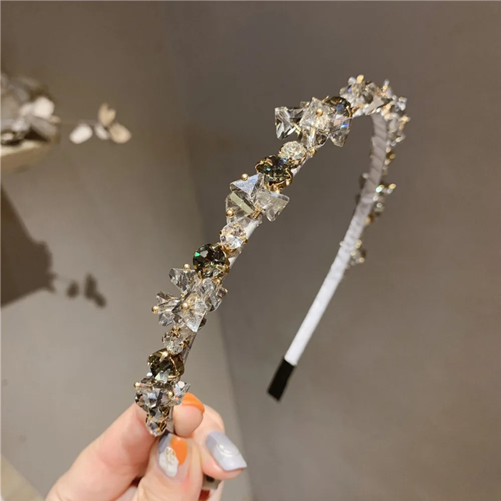 Light Luxury Crystal Hairband Rhinestone Retro Headbands French Elegant Hair Hoop Headdress Trendy All-matching Thin Headwear