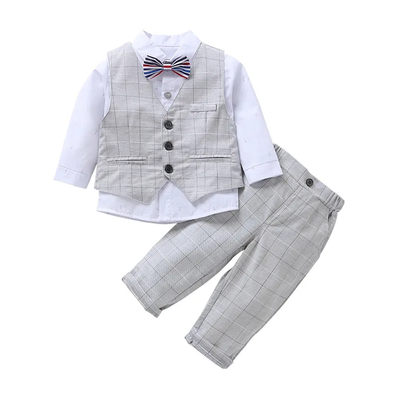 

3Pcs Boy Dress Suit Formal Wear Child Baby Gentleman Vest Shirt Trousers British Style Host Banquet Dress Toddler Baby Boy 0-5Y