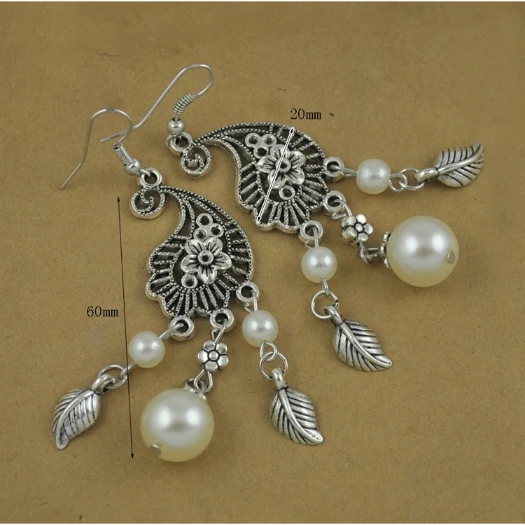 Bollywood  Kundan Ethnic Silver Color Long Tassel Bead Drop Flower Peacock Jhumka Indian Earrings Wedding Oxidized Jewellery