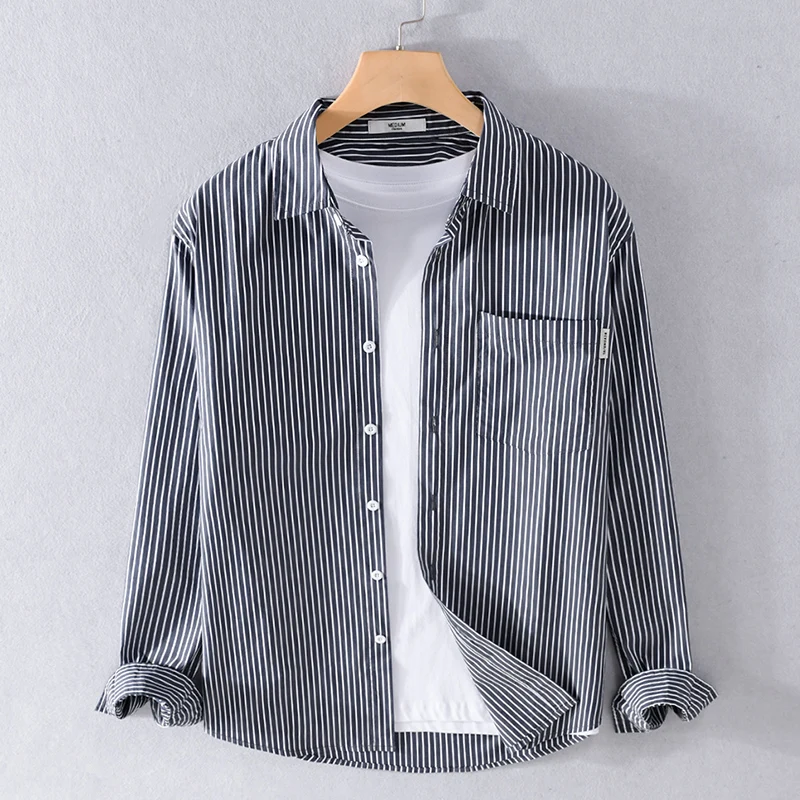 

New designer long sleeve casual striped shirts men brand trendy black shirt for men tops chemise camisa