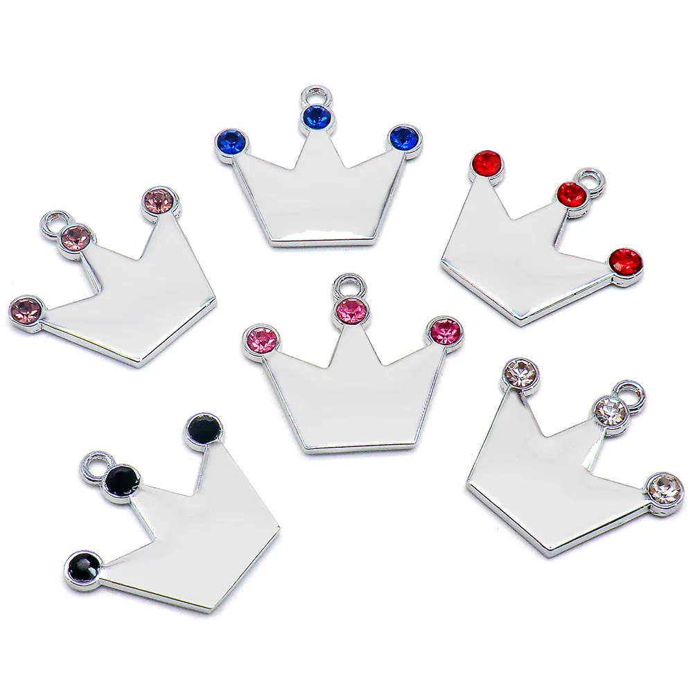 

100 шт. бирки для домашних животных, кошек, персонализированные идентификационные аксессуары для ошейников с короной и собакой, металлические брелоки с именной пластиной и алмазным ожерельем