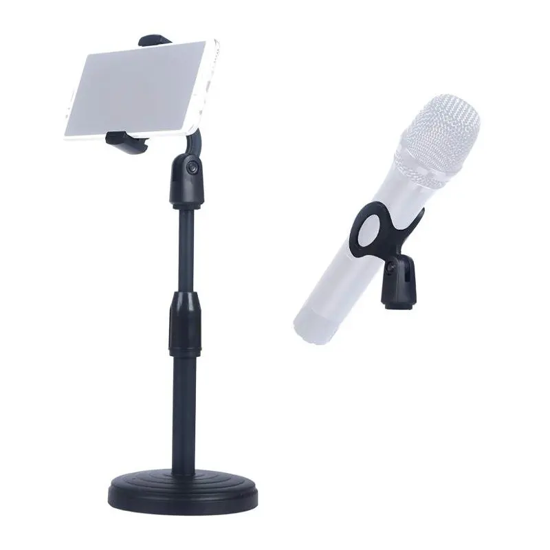 

Desktop Microphone Stand with Holder Clipper for Mobile Phone, No-slip Heavy Duty Base Adjustable Detachable Mic Cellphone