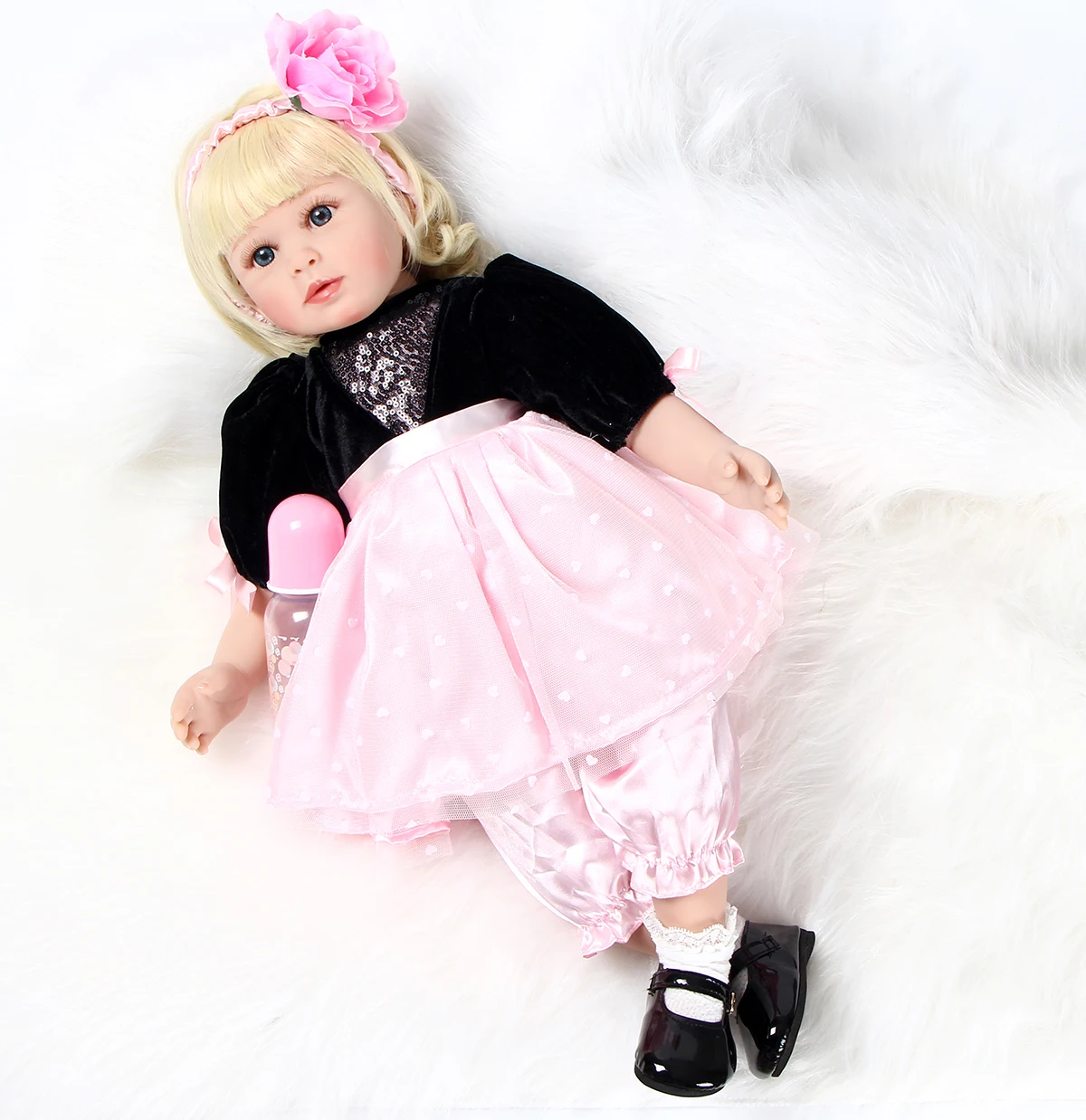 24 Inch 60 Cm Reborn Doll Realistic Silicone Vinyl Toy Handmade Beautiful Blonde Girl Fashion Gift Children Playmate