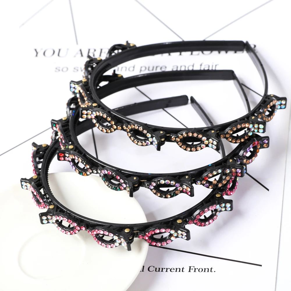 Doppelschicht Bands Clip Haarbänder Mode Kunststoff Geflochtenes Stirnband Punk Neue Stricken Damen Kopfbedeckung Haarschmuck Perle – Detail 10