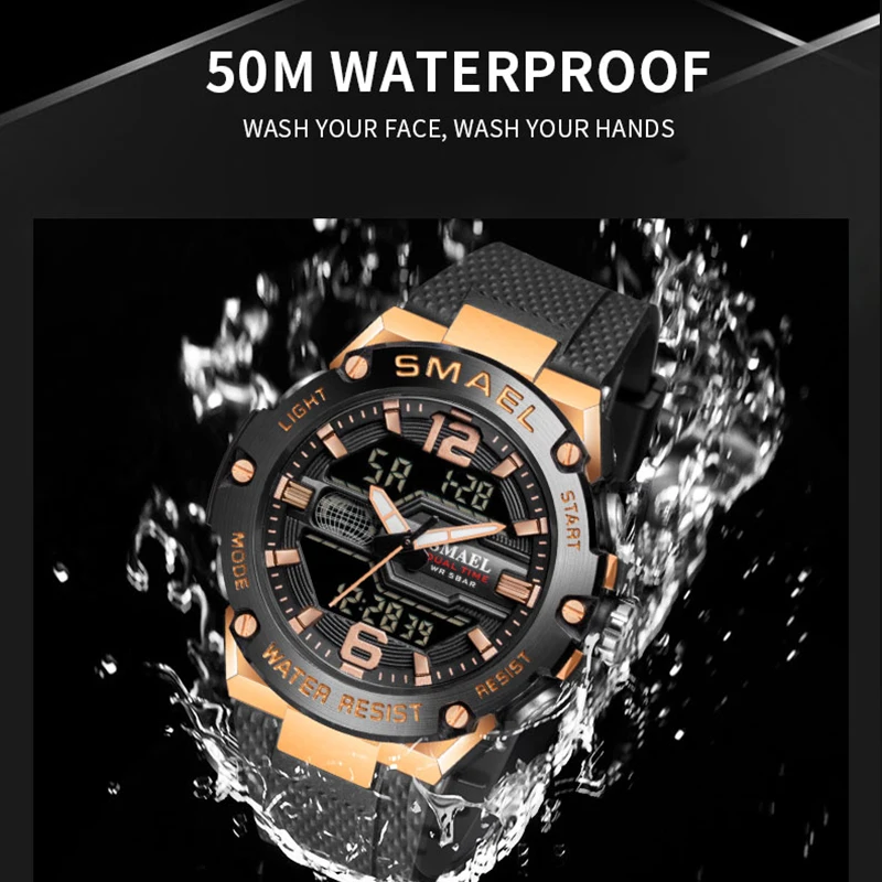 Fashion Men Watch Sport Clock 50M Waterproof Wristwatches LED Digital Auto Date Stopwatch Alarm Clocks 8033 Men\'s Casual Watches