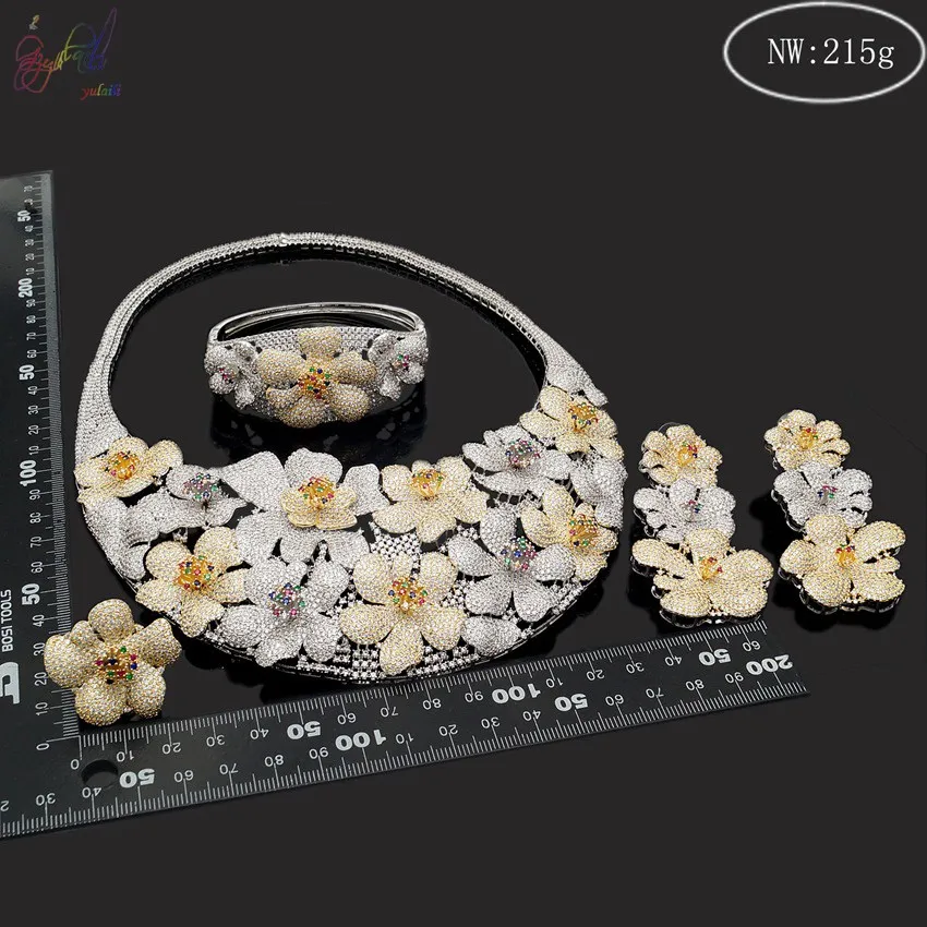 Yulaili Luxury High Quality Wedding Costume Accessories Cubic Zirconia Necklace Earrings Bracelet Ring Fashion Jewelry Sets