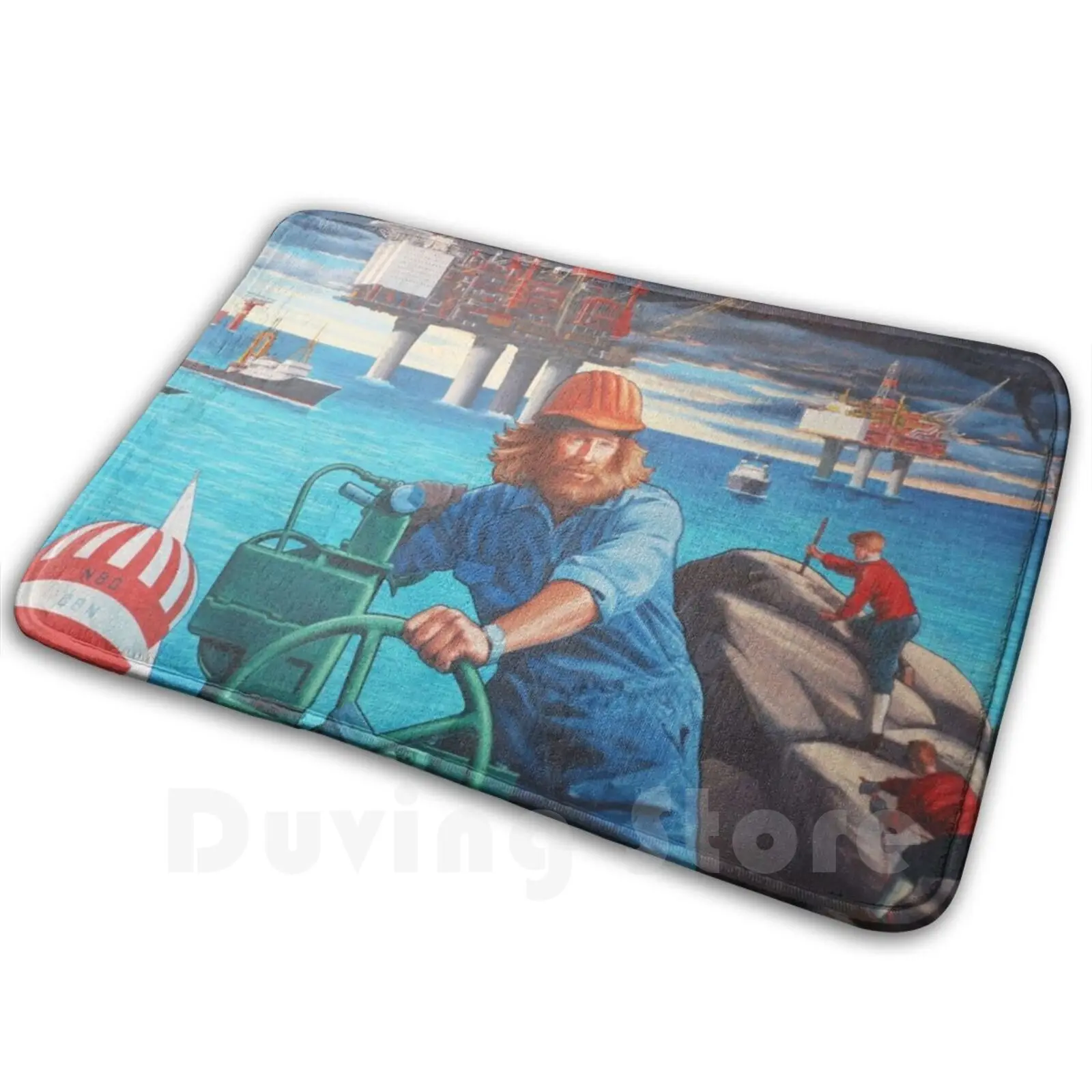 Maelstrom Mural-Construction Worker Mat Rug Carpet Anti-Slip Floor Mats Bedroom Maelstrom Mural Norway Retro 80s 90s