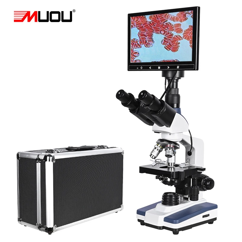 Professional blood cells 5MP Digital Trinocular HD biological Lab Microscope USB LED + electronic eyepiece +9-inch LCD+Metal box