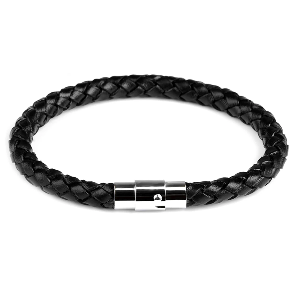 New Genuine Leather Braided Bracelet For Men Brown Black Stainless Steel Clasp Handmade Men Women Jewelry Gift Hot Sales