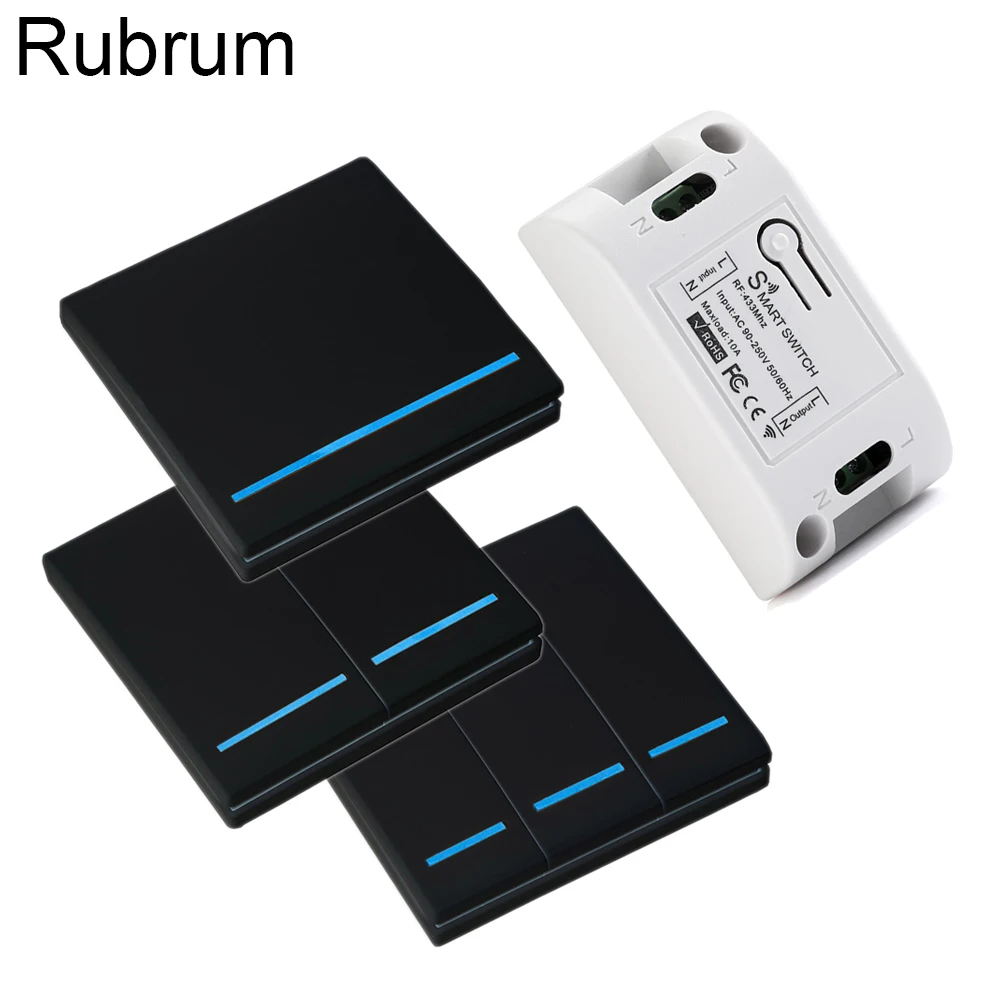 

Rubrum Push Button 86 Wall Panel 433MHz Smart Light Switch Wireless Remote Control Switches Module for Ceiling Lamp AC 110V 220V