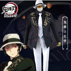 Anime Demon Slayer : Kimetsu no Yaiba Kibutsuji Muzan Suit Men Women Cosplay Costume Coat Pants Shirt Hat