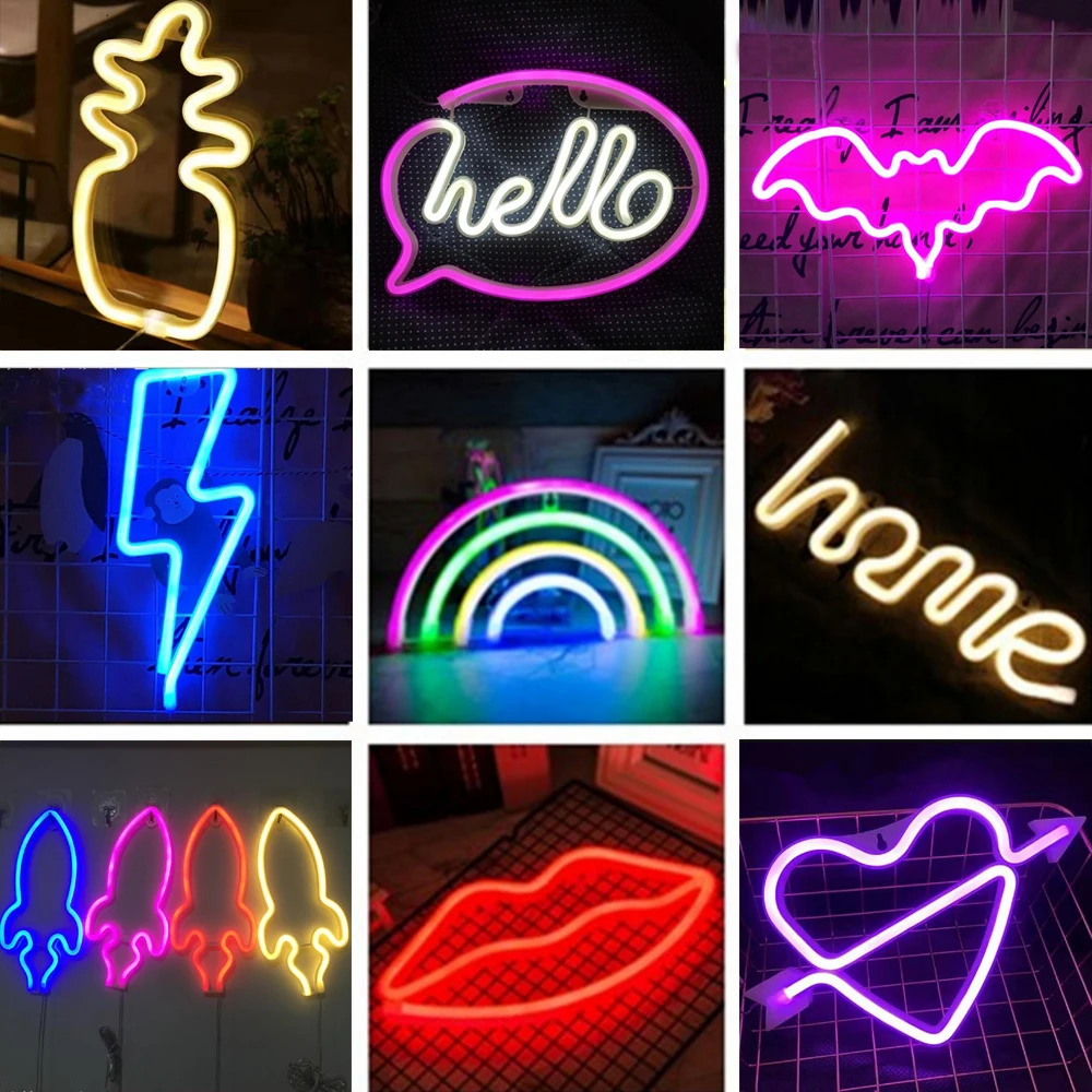 

USB Neon Light RGB LED Neon Sign Lamp 5V Rainbow/Bat/Pineapple Christmas Wedding Xmas Party Decor Night Lights Home Decoration