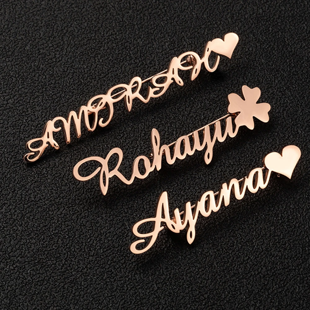 Tangula broche de nombre personalizado para mujer, placa de identificación de acero inoxidable, insignias de solapa, joyería de temperamento de