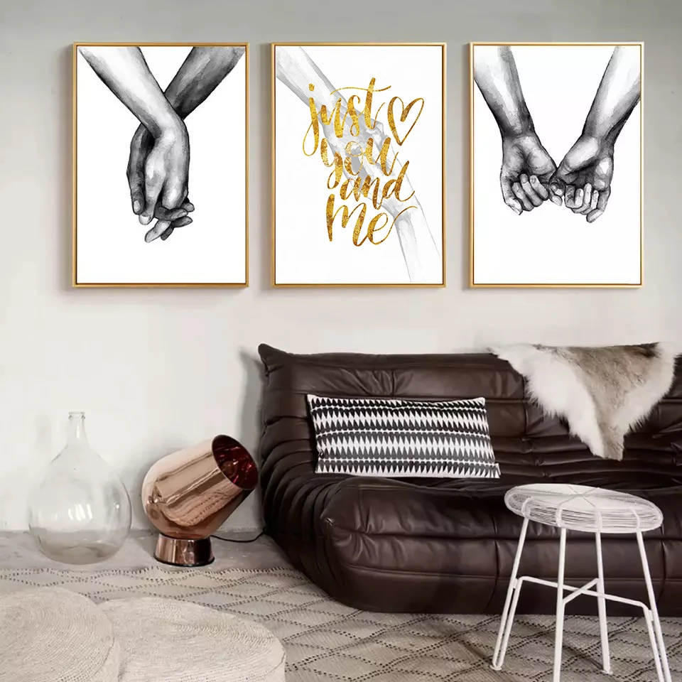 Canvas painting hand in hand black and white abstract sketch oil canvas inkjet painting living room study painting core