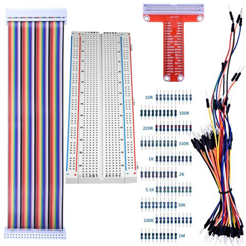 For Raspberry Pi 4B 3B+ Kit 830 MB-102 Tie Points Solderless Breadboard + GPIO T Type Expansion Board + 65pcs Jumper Wires Cable