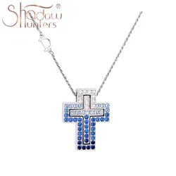 SHADOWHUNTERS Original 925 Sterling Silver Gradient Blue Cross Pendant Necklaces Cross Combination Necklace 45cm For Women Gift