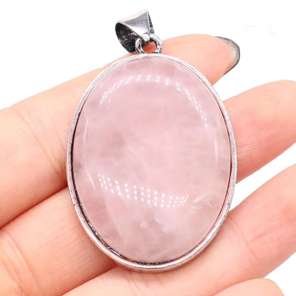 Natural Stone Agates Rose Quartzs Tiger Eye Necklace Pendant Charm for DIY Jewelry Making Women Gift Size 30x42mm