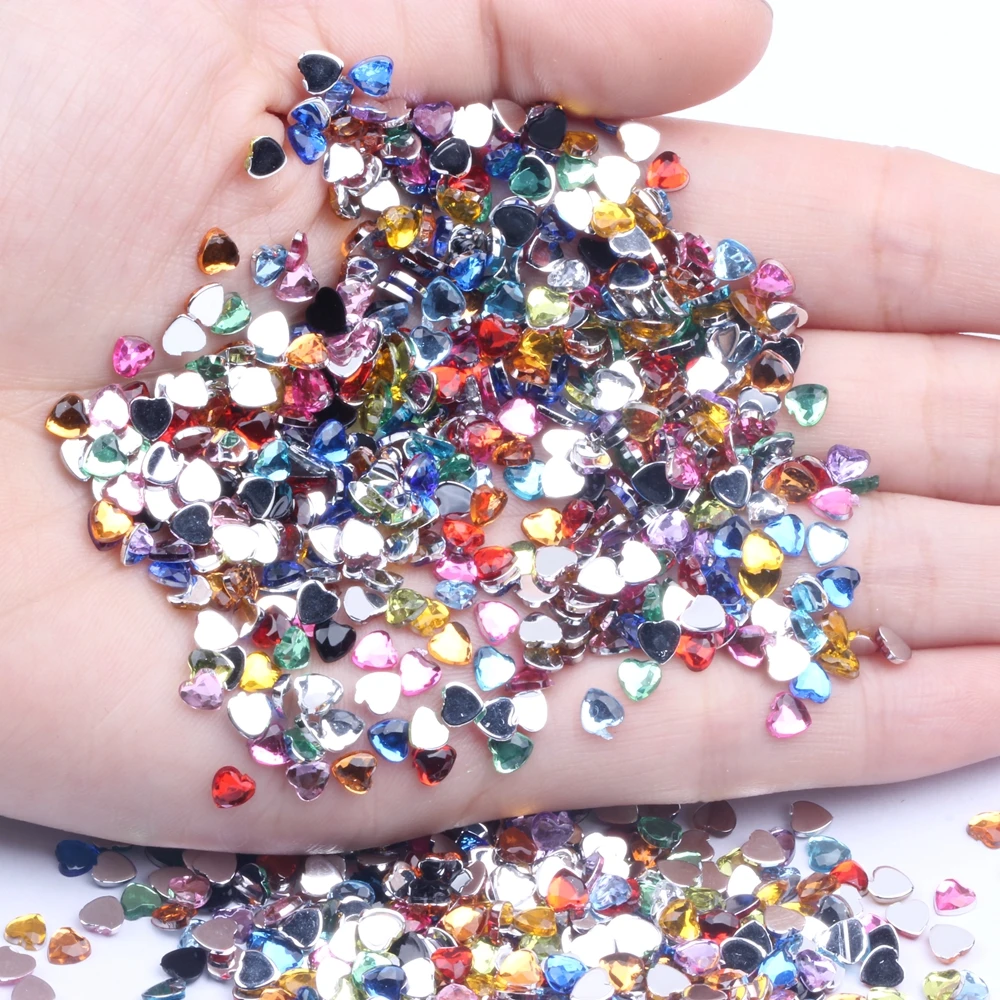 

Heart Shape 4mm 200/1000pcs Acrylic Rhinestones Flat Back Flat Facets Many Colors For Nails Art Glue On Beads DIY Jewelry Making