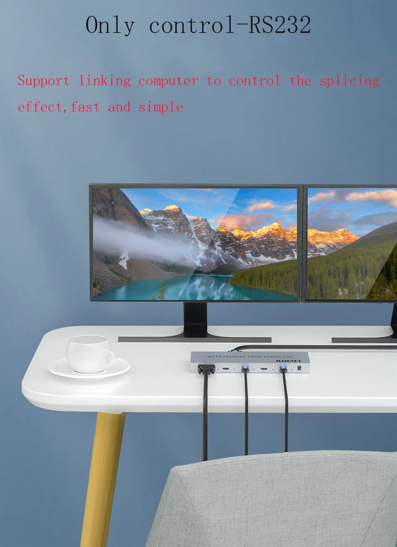 2x2 hdmi video wall controlador, hdmi & dvi entrada com rs232, 180 graus girar, suporte 2x2 1x2 1x3 1x4 2x1 3x1 4x1