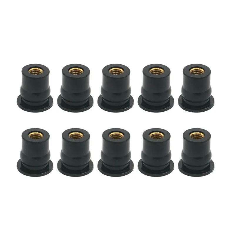 10 Piece Universal Motorcycle M6 6mm Rubber Well Nut Windscreen Wind screen Fairing Cowl Well Nut Bolts Screw 1/2\