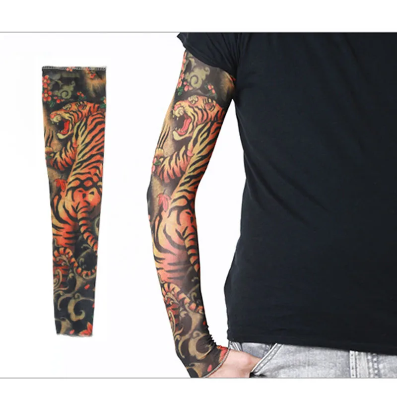 Mangas de tatuaje 3D para hombres y mujeres, protección solar UV para exteriores, cubierta de brazo de ciclismo, manguito de baloncesto sin