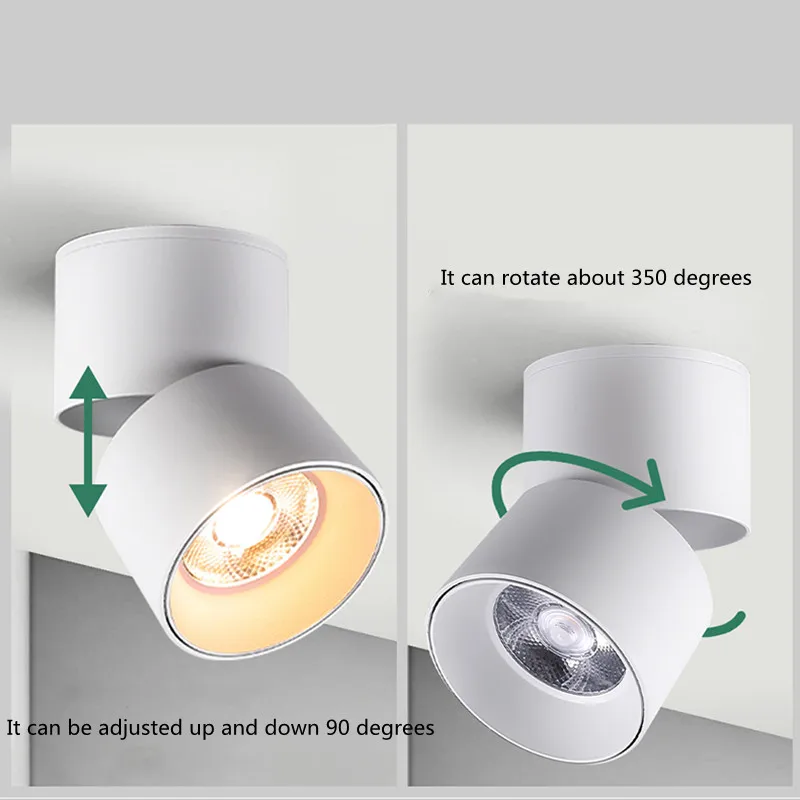 Surface mount dimmable rotating LED ceiling light, COB LED spotlight, 7W10W15W20W, with AC110V / 220V LED driver
