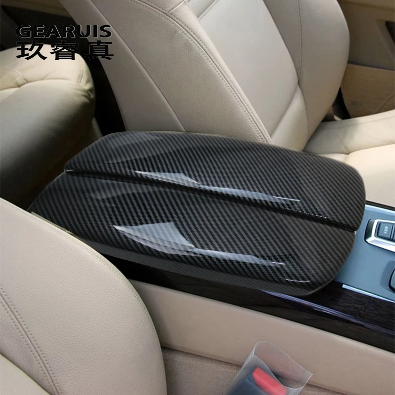 

Car styling For X5 X6 E70 E71 Carbon fiber Stowing Tidying Armrest box protect stickers covers Trim Auto Interior Accessories