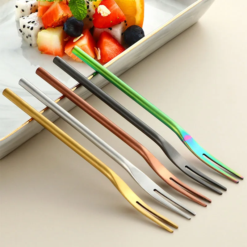 Stainless Steel Gold Fruit Fork For Dessert Cake Snack Forks Birthday Party West Tableware Short/Long Handle Kitchen Accessories