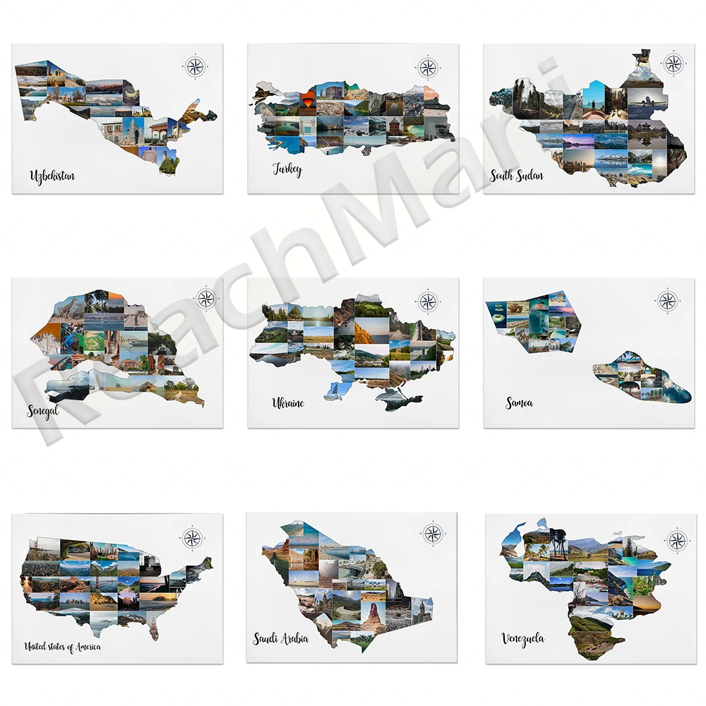 

Senegal, Saudi Arabia, Samoa, South Sudan, Ukraine, USA, Uzbekistan, Zimbabwe, Venezuela Map Print Canvas Typographic Poster