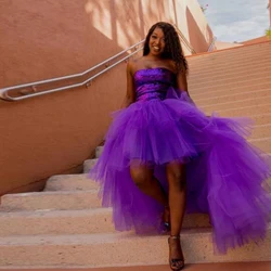 Fashion High Low Tulle Skirt Purple Puffy Hi Low Tutu Party Skirt Layered Women Asymmetrical Long Skirt for Prom Custom Made